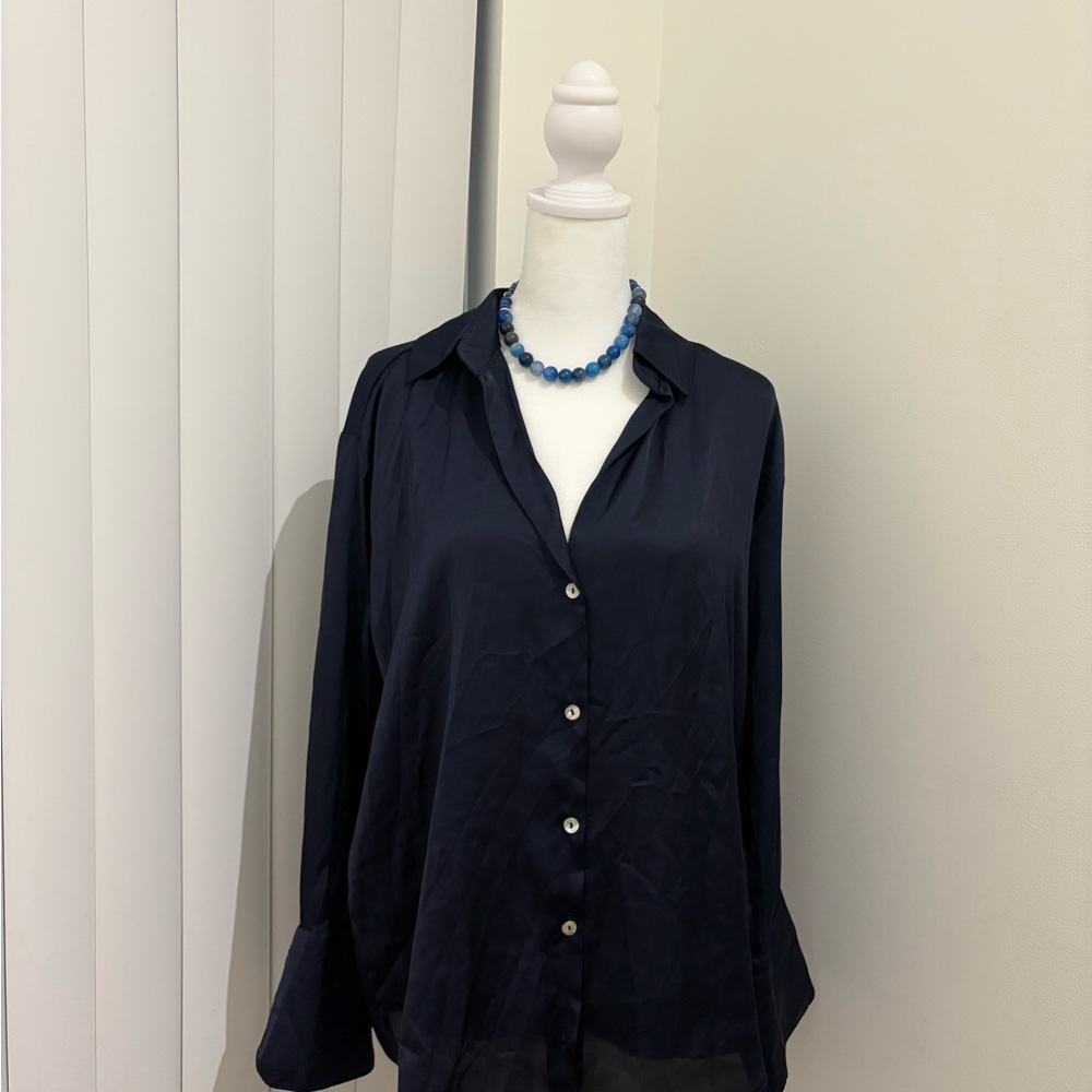 Zara Navy Button Down Shirt - Picture 3 of 4